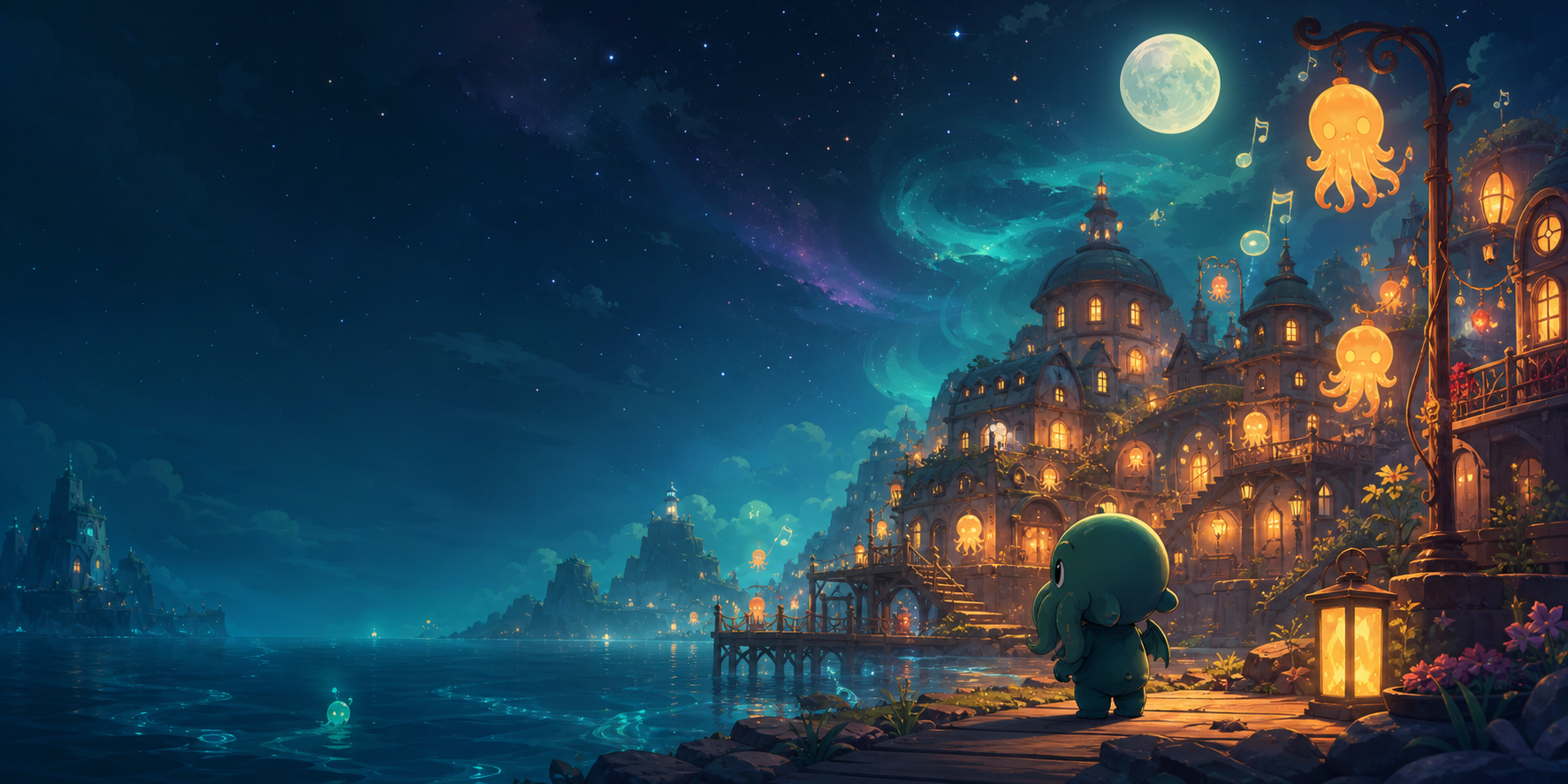 Cozy cosmic seaside scene for Cthulutopia